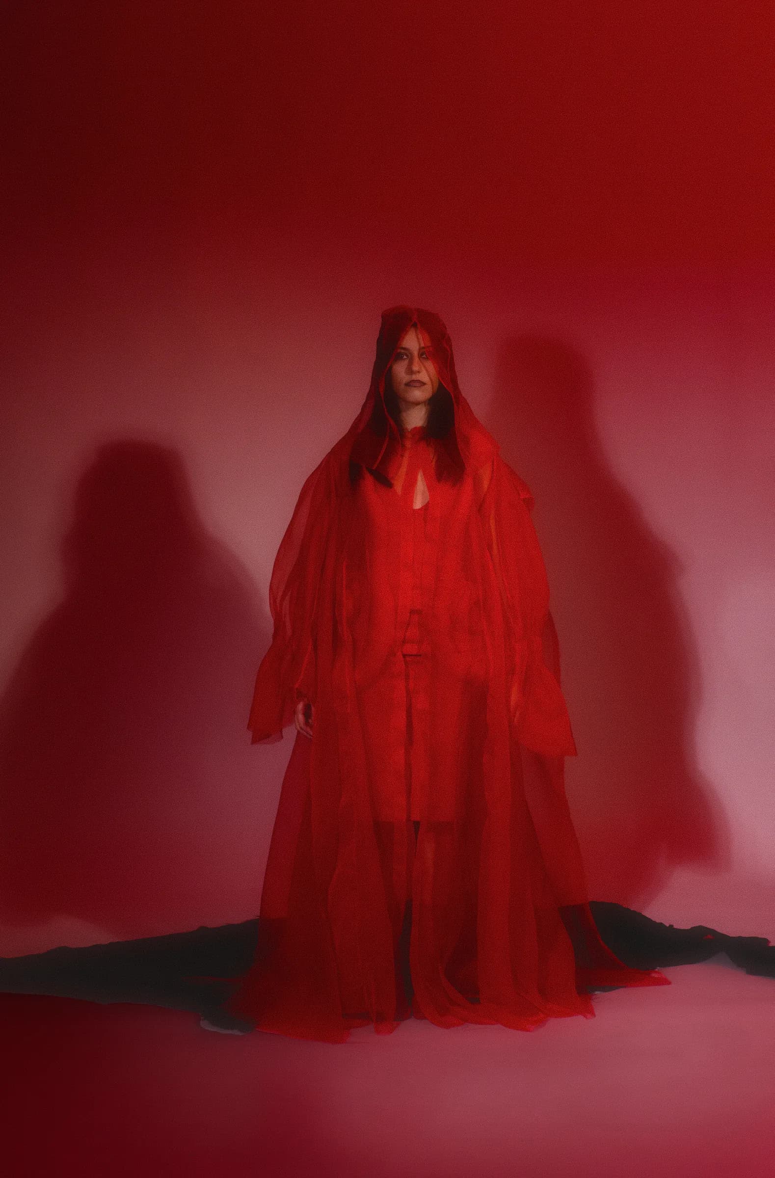 Red Silk Veiled Hood